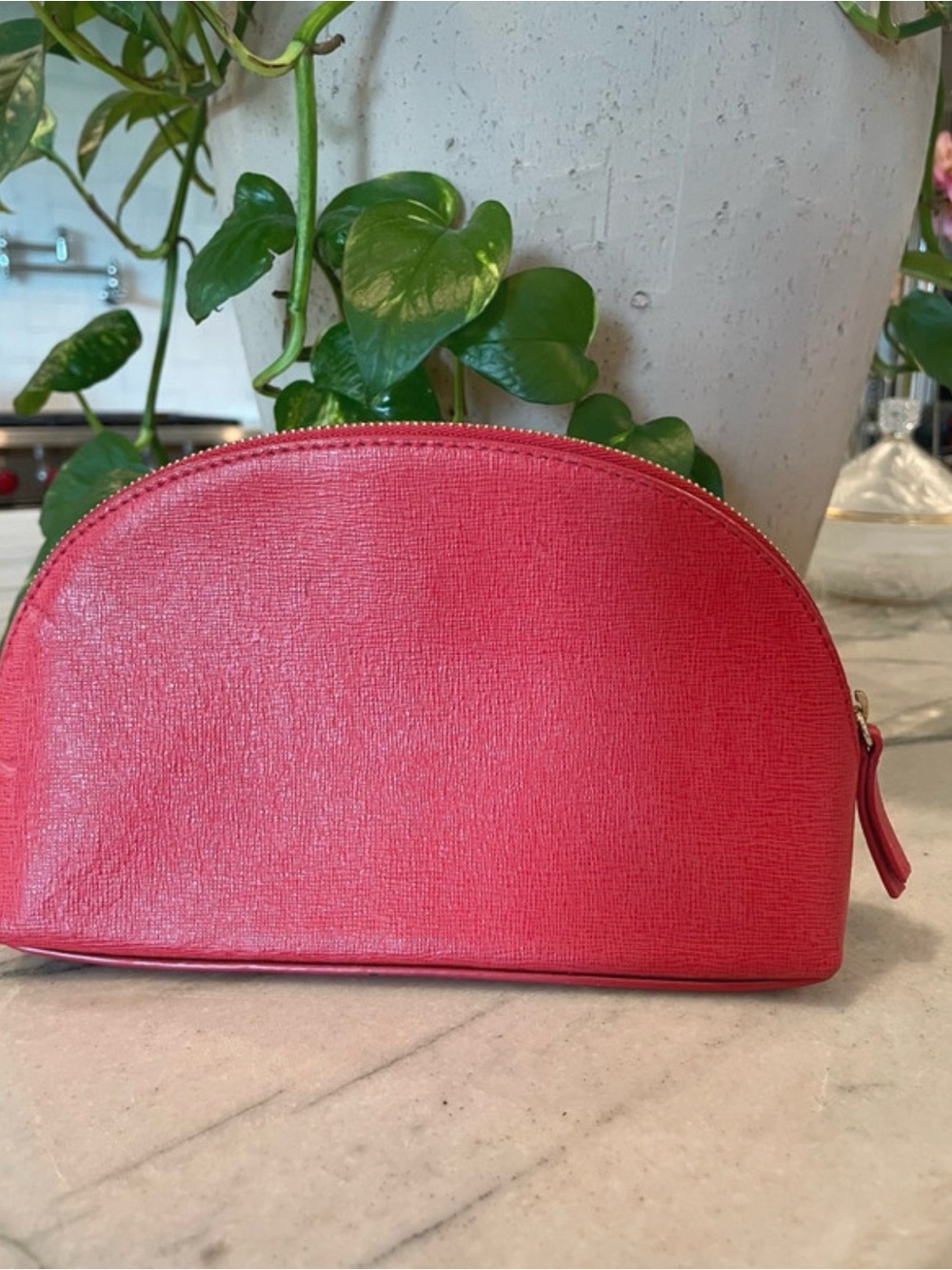 Furla Red Saffiano Leather Dome Cosmetic - Gold Hardware - Picture 6 of 11